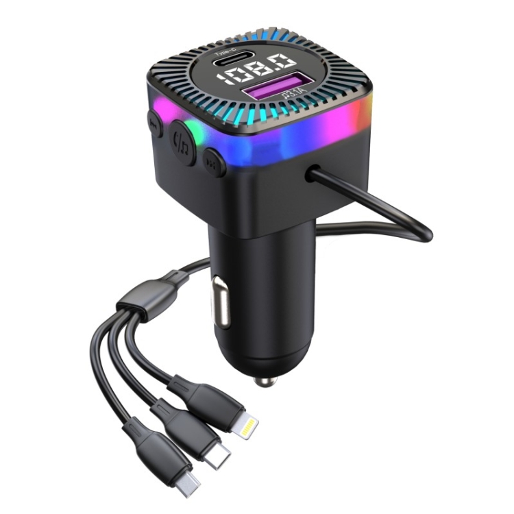 CS1 3-In-1 66W Super Fast Car Charger MP3 Player Bluetooth FM Transmitter  Car Charger with 3 Charging Cables
