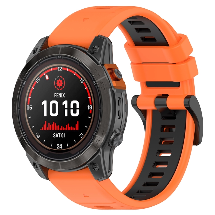 For Garmin Fenix 7 Sapphire Solar Sports Two Color 22mm Silicone Watch Band Orange Black