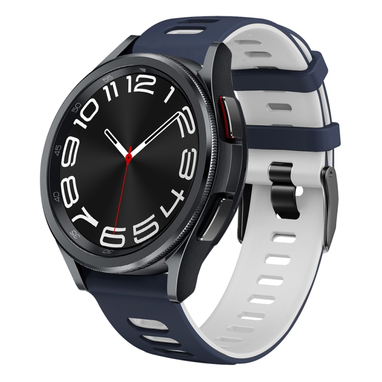 For Samsung Galaxy Watch Silicone Blue Two-color 6 Watch 20mm Classic 47mm Band(Midnight 