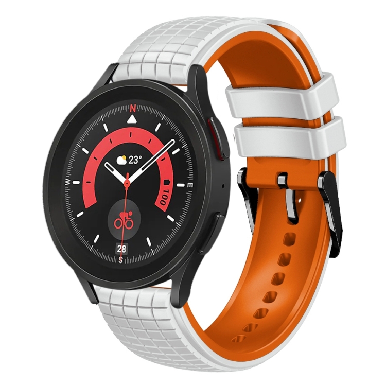 For Samsung Galaxy Orange) Mesh Color Two Silicone Pro 20mm White Watch 5 / Watch 5 Band(
