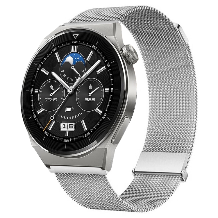 Für Huawei Watch GT3 Pro 46mm Milan Doppeltes magnetisches  Stahlgeflecht-Uhrenarmband (Silber)