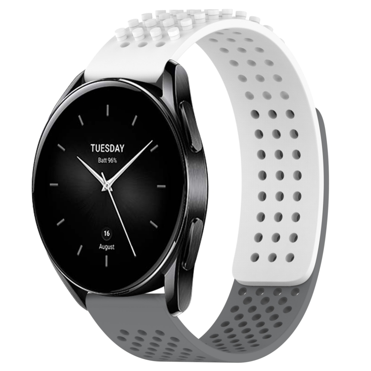 For Xiaomi Watch S2 42mm 22mm Holes Breathable 3D Dots Silicone Watch Band White Grey