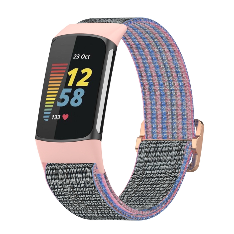 Fitbit Charge 6 用伸縮性ナイロン編組時計バンド (ピンク)