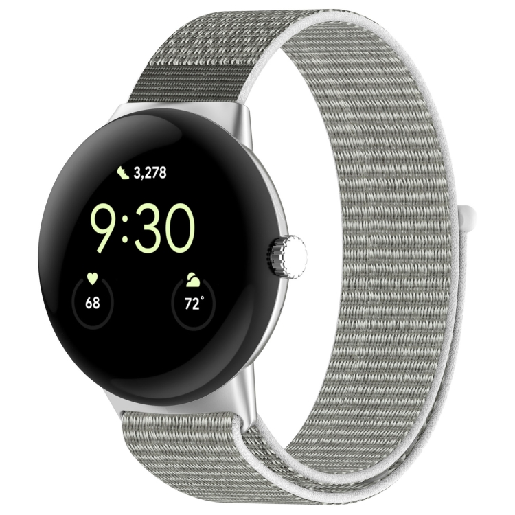 For Google Pixel Watch 2 Nylon Braided Watch Band Gray White