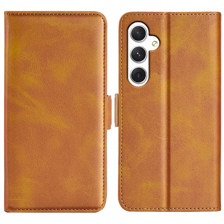 For Samsung Galaxy S24 5G Dual-side Magnetic Buckle Horizontal Flip Leather  Phone Case(Yellow)