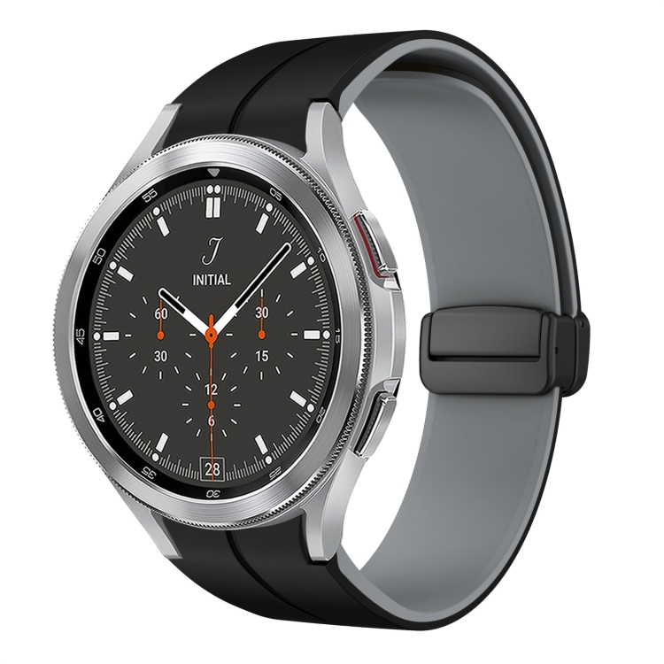 Samsung Galaxy Watch 4 Classic Armbänder Samsung Galaxy Watch 4 クラシック 46mm 2 色磁気折りたたみバックルシリコン時計バンド (ブラック + グレー)