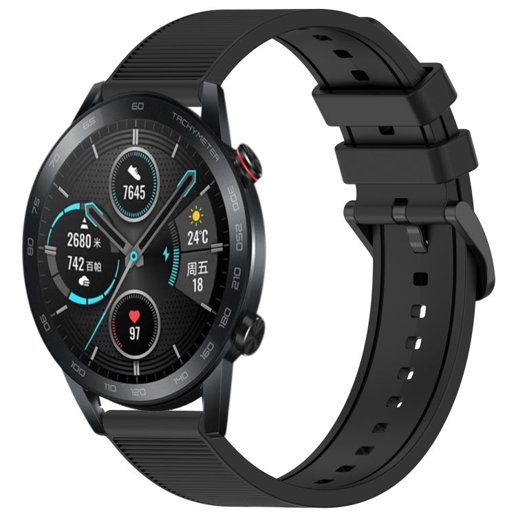 For Honor Magic Watch 2 46mm 22mm Textured Silicone Solid Color Watch Band Black