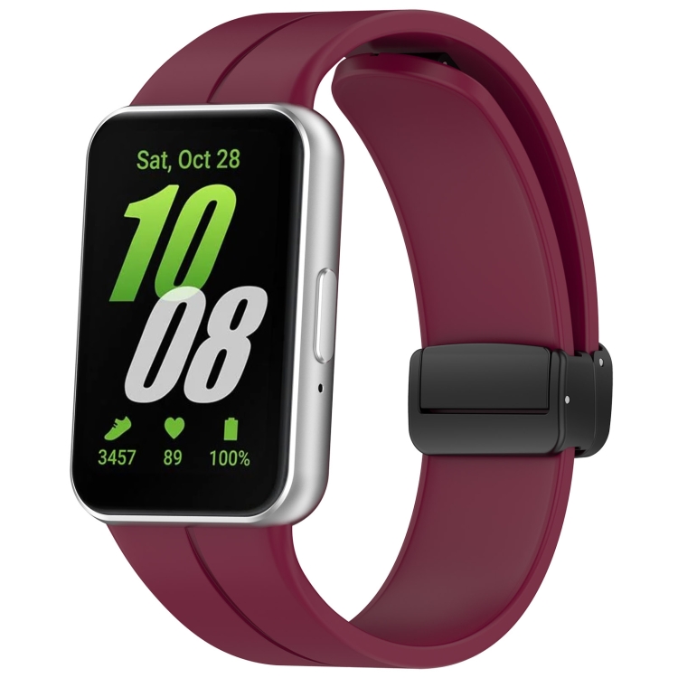 For Samsung Galaxy Fit 3 SM-R390 Magnetic Folding Buckle Silicone Watch  Band(Wine Red)