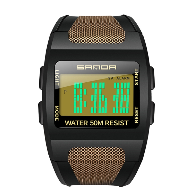 SANDA 222メンズスポーツアウトドア登山デジタル電子時計スクエア多機能防水時計（ゴールド）