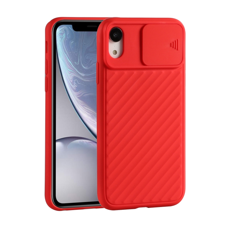 For iPhone XS Max Sliding Camera Cover Design Twill AntiSlip TPU Case(Red)