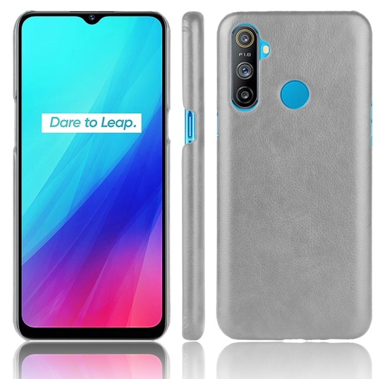 สำหรับ Oppo Realme C3 (3 กล้อง) เคสกันกระแทกลิ้นจี่ PC + เคส PU (สีเทา)