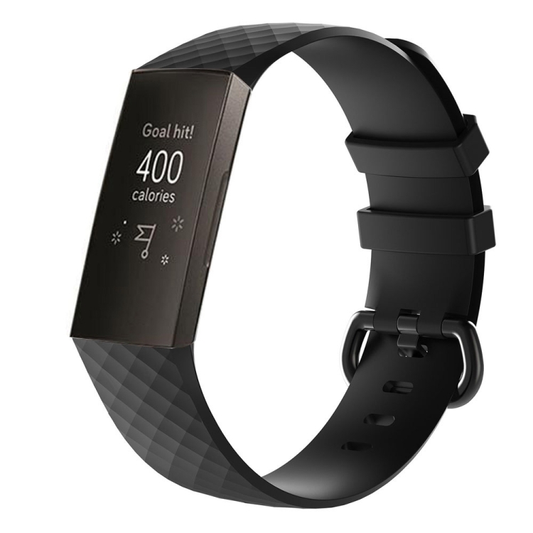 Diamond Pattern Silicone Watch Band per Fitbit Charge 3 piccole dimensioni  ： 190*18mm (nero)