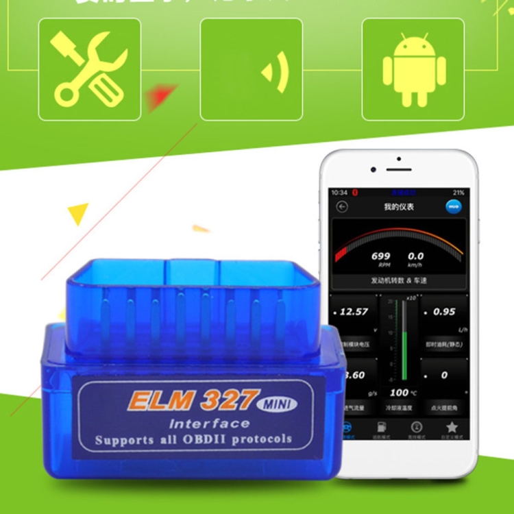 Obd V2.1 Mini Elm327 Obd2 Bluetooth Auto Scanner Obdii 2 Car Elm 327 Tester  Diagnostic Tool For Android Windows Symbian In Stock