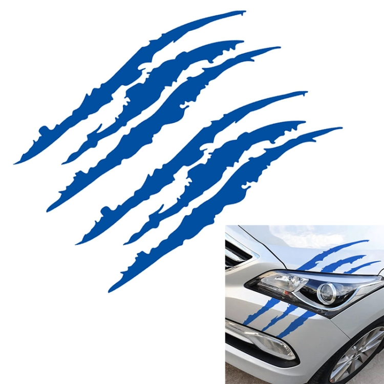 2 STÜCKE Reflektierende Autoaufkleber Monster Kratzstreifen Kratzspuren Auto  Autoscheinwerfer Dekoration Vinyl Aufkleber Autoaufkleber, Größe: 40X12cm  (Blau)