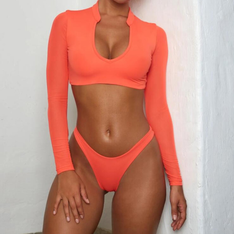 Orange long sleeve bikini discount