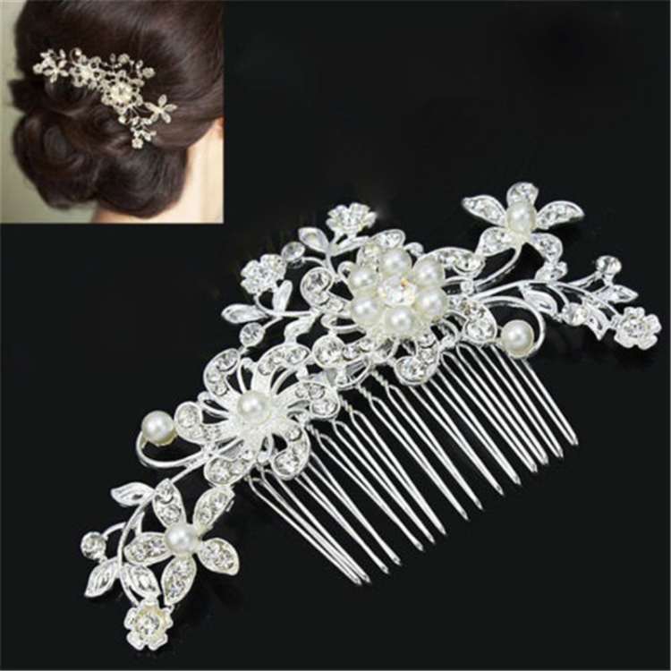Crystal Crown Hair Combs Bridal Clips Rhinestone Tiara Pearl Hair Pin~ 