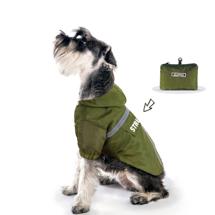 Impermeable para mascotas con capucha y rayas reflectantes plegables, ropa impermeable para perros, tamaño: