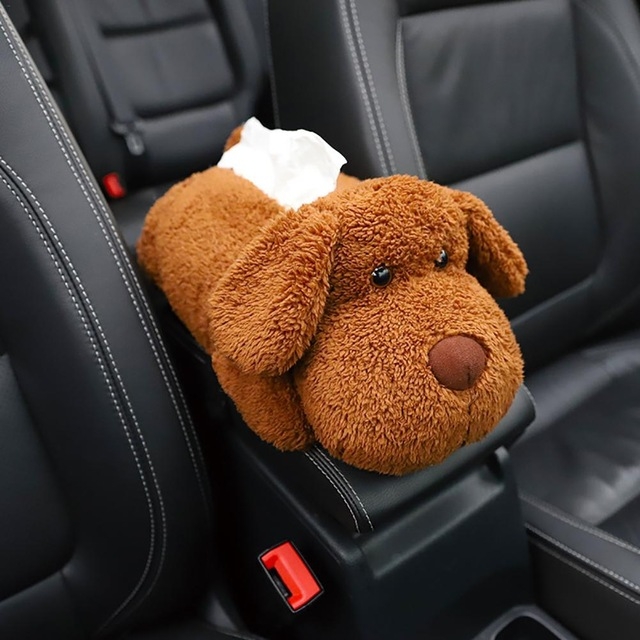 Universal Car Armrest Box Tissue Box Creative Cartoon Cute Tissue Box Car  Interior Products Car Accessories(Big eared dog)