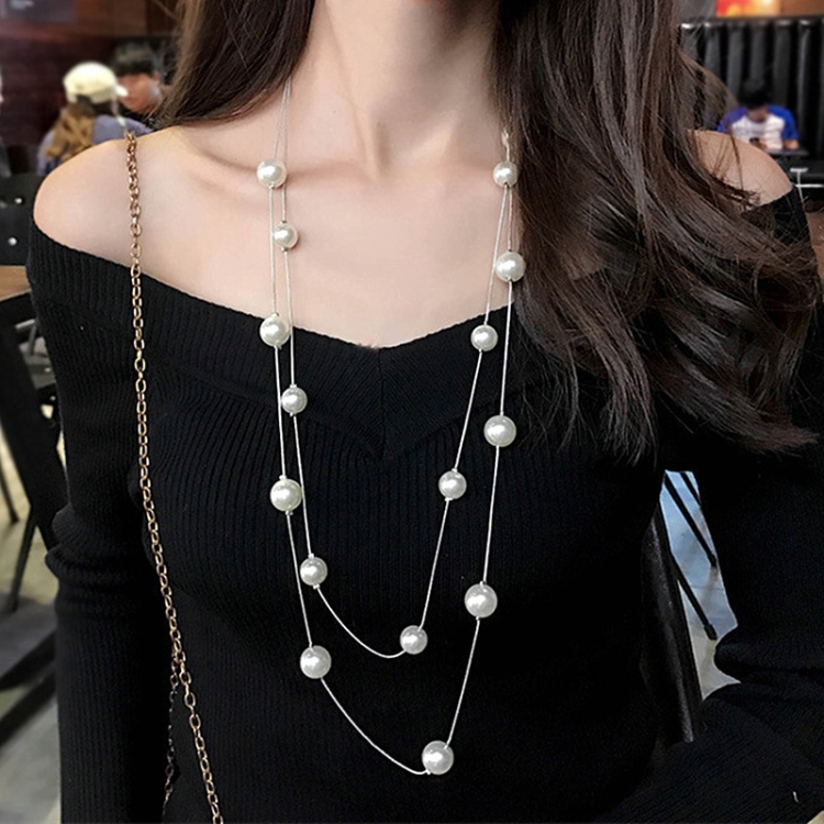 origen Príncipe Oscurecer Collares largos de perlas simuladas de doble capa para mujer, collar de  cadena de suéter de