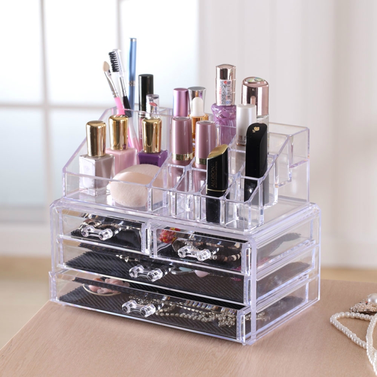 Multi-layer Clear Makeup Organizer With Drawer - Desktop Cosmetic
