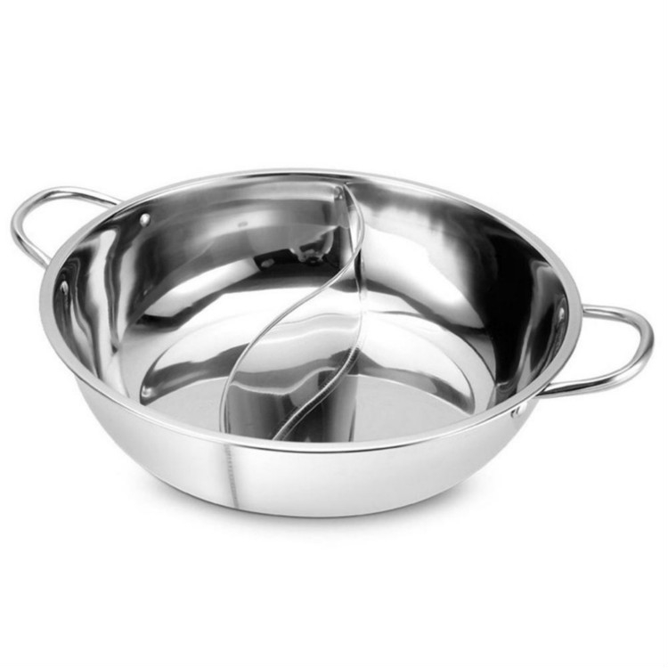 Chinese Hot Pot with Lid Thicken Stainless Steel 2 In 1 Divided