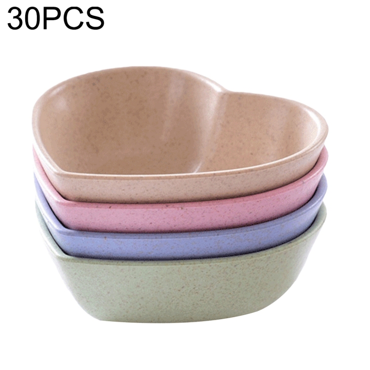 30 PCS Love Heart Shape Wheat Straw Bowl Dish Sauce Salt Snack Small Plate  Random Color