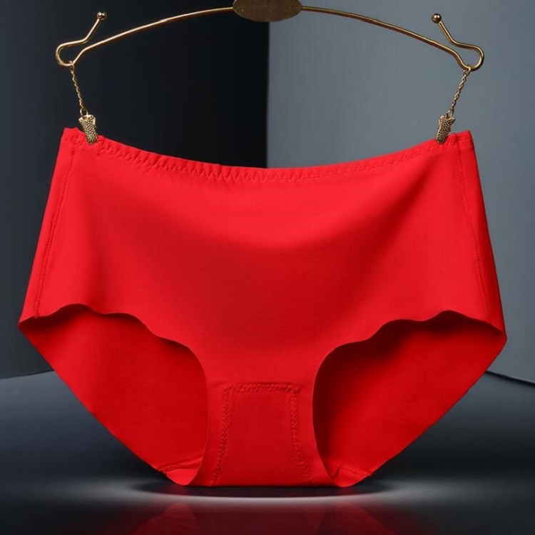 Ice Silk Seamless Cotton File Ladies Underwear Briefs, Size:XXL(Red)