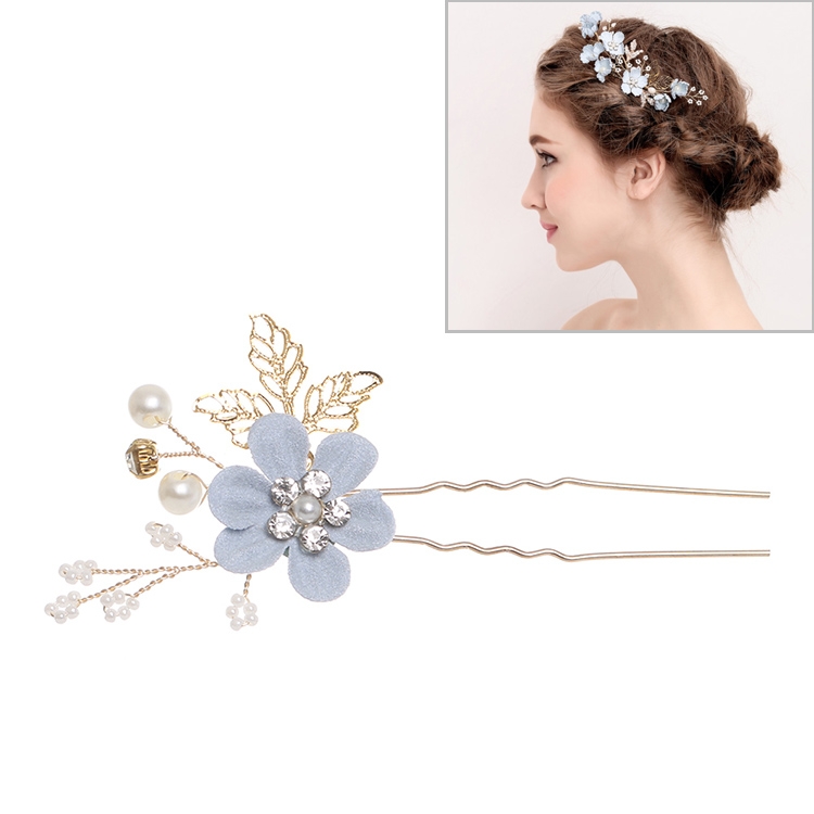 Fashion Flower Hair Combs Headdress Prom Bridal Wedding Hair Accessories  Gold Leaves Hair Jewelry Hair Pins(Blue 1 flower)
