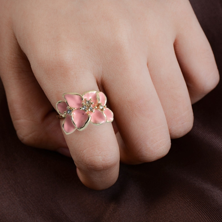 Antique Pink Enamel Flower Ring of 14k Gold - Trademark Antiques