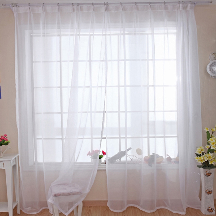 200x200cm pure couleur tulle porte fenêtre rideau drapé cantonnières  transparentes (blanc)