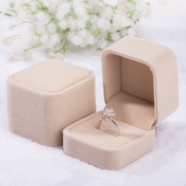3 PCS Wedding Jewelry Accessories Square Velvet Jewelry Box Jewelry Display  Case Gift Boxes Ring Earrings Box(Khaki)