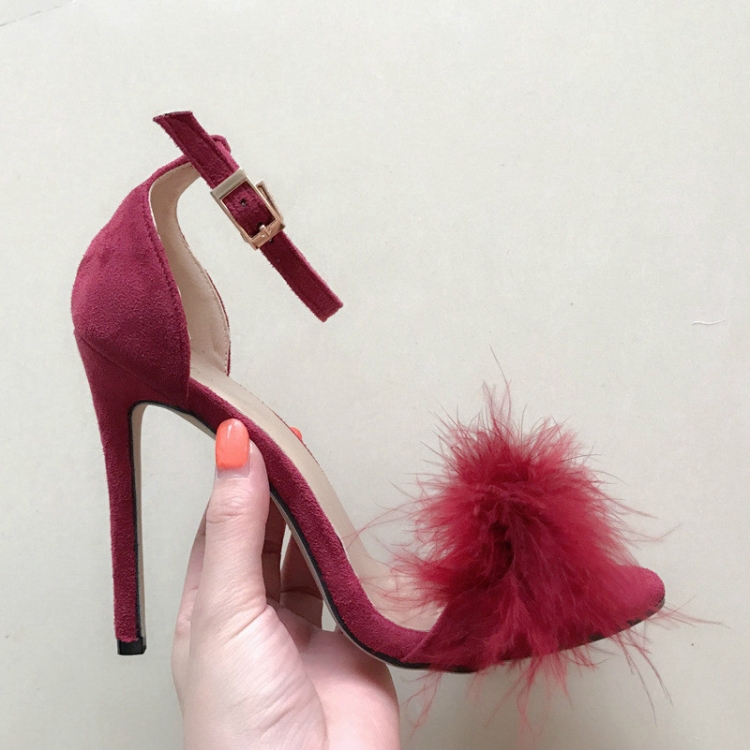 Plush Peep Toe High Heels Size 40 Wine Red