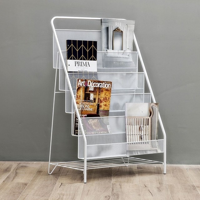 Nordic Minimalist Modern Iron Magazine Shelf Children Picture Book Small  Bookshelf(White large size (5 layers