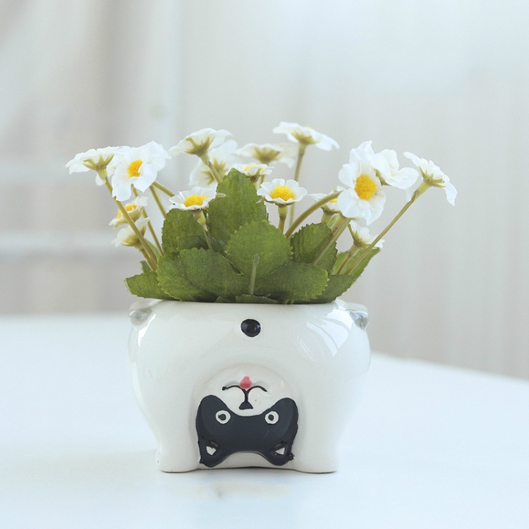 Decorazione per vaso di fiori finti in ceramica super carina per piccoli  animali con fiori artificiali (cucciolo)