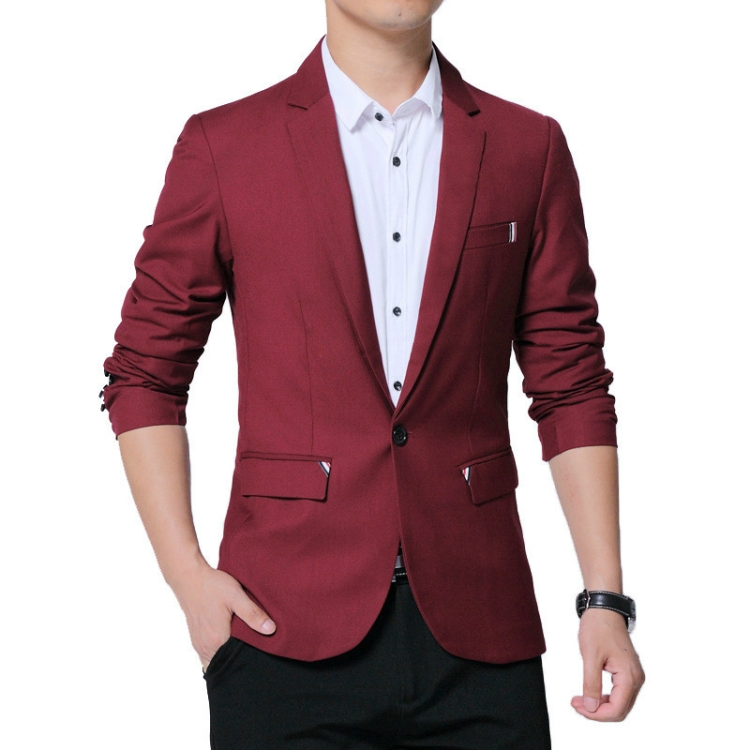 Men Casual Suit Self-cultivation Business Blazer, Size: 5XL( Wine Red)