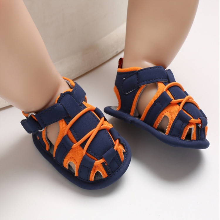 Zapatos suaves para para bebé, sandalias de prewalker huecas de patchwork, tamaño: 12,5 cm (naranja)