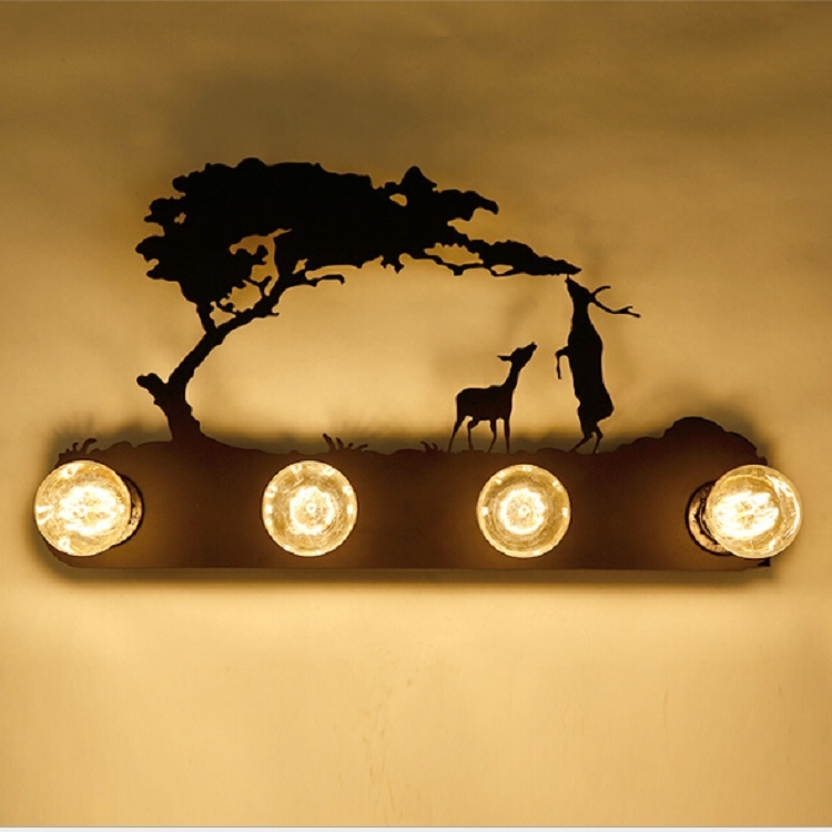 Animal Style Retro Restaurant Wall Lamp Bar Bedroom Study, Style:Big tree  double deer(Without light