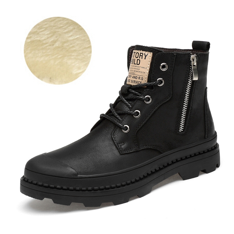 Botas para Botas de cuero para hombre Zapatos altos de Inglaterra para hombre, talla: 43 (negro + algodón)