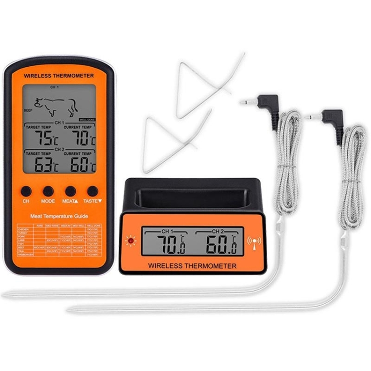 Wireless Remote Digital Thermometer Dual 2 Probe For BBQ Meat