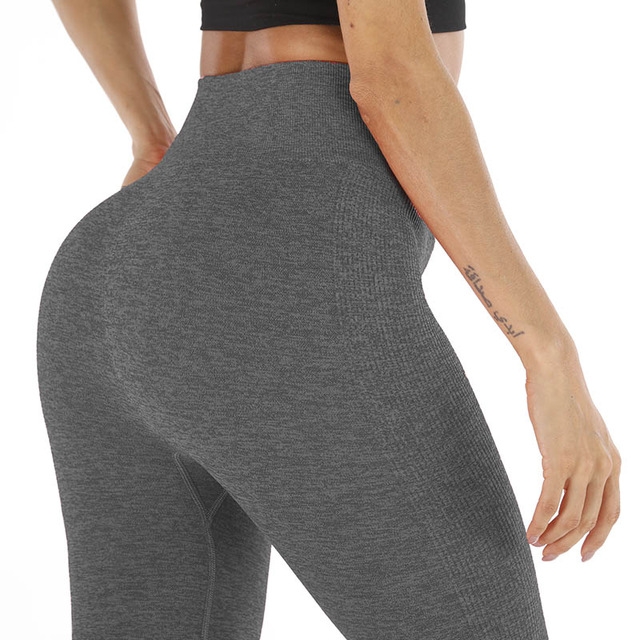 Women Fashion Seamless Leggings Hip Yoga Pants Running Fitness High Waist  Sports Leggings, Size:M (Grey)