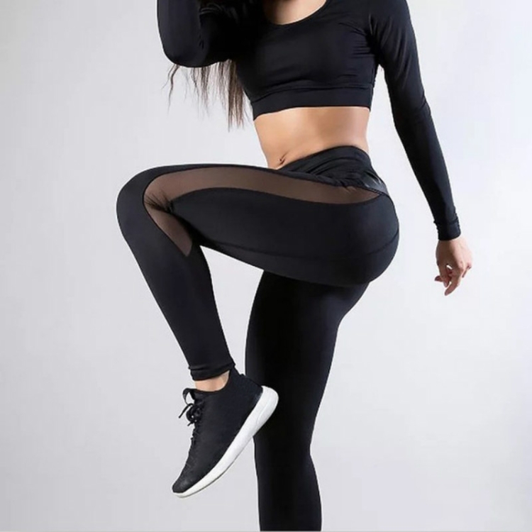 Women Leggings Sexy Pants Push Up Fitness Gym Leggins Running Mesh Leggins  Seamless Workout Pants XL, Size:XL (Black)