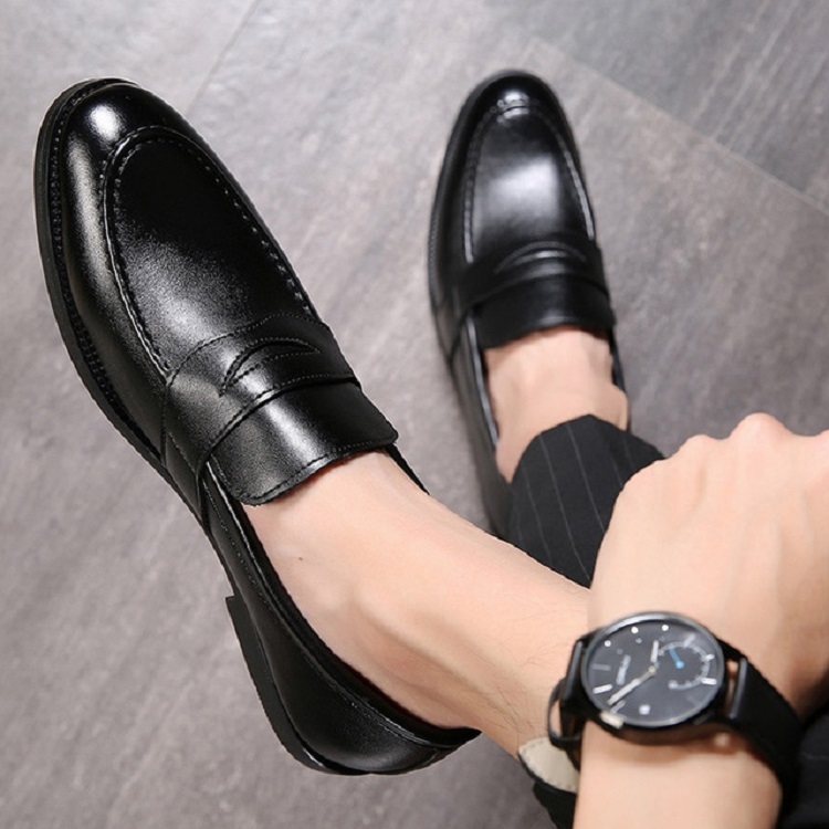 Gewaad Ontvangende machine Controle Heren zakelijke casual schoenen instapschoenen Britse zachte schoenen, maat:  47 (zwart)