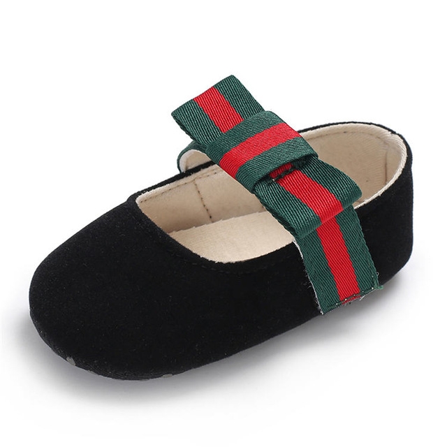 Girls Crib Shoes Cute Princess Dress Bowknot Newborn Baby Shoes(Black)