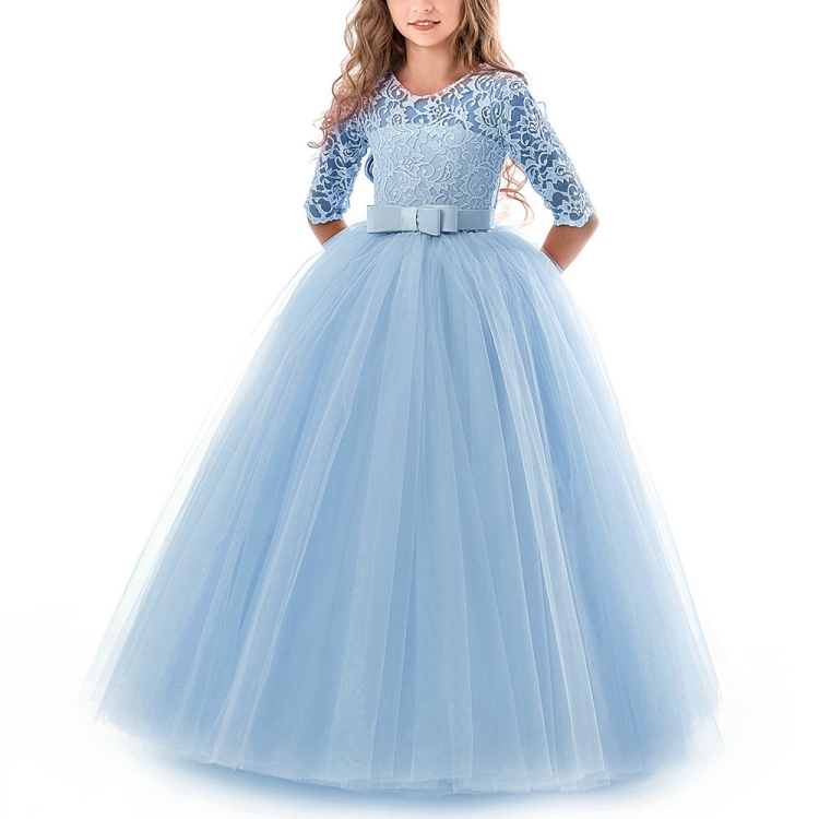 Vestido de fiesta para niñas Ropa para niños Dama de Boda princesa para niña flores, Altura: 160 cm (Azul cielo)
