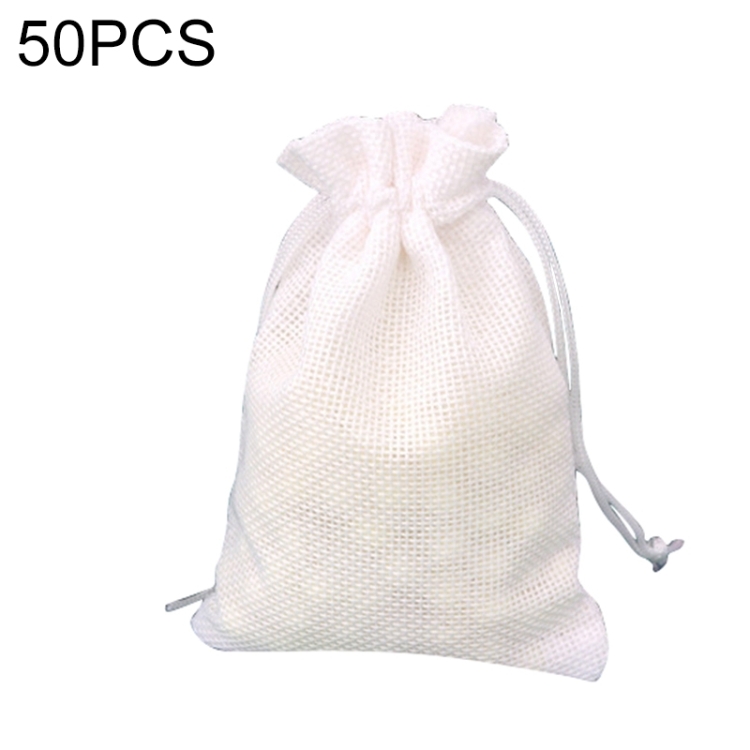 50 PCS Multi size Linen Jute Drawstring Gift Bags Sacks Wedding Birthday  Party Favors Drawstring Gift Bags, Size:13x18cm(White)