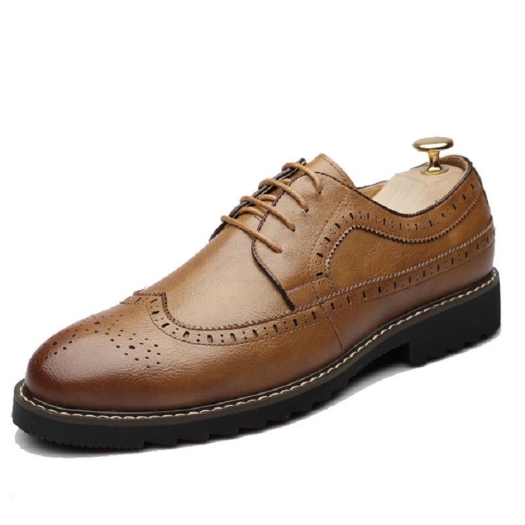 British Men Shoes Brogue Shoes Business Formal Shoes, Size43(Orange)