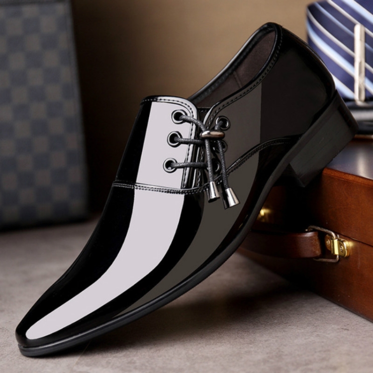 Pointed Business Dress Men Glossy Casual Leather Shoes, Size:40(Black)