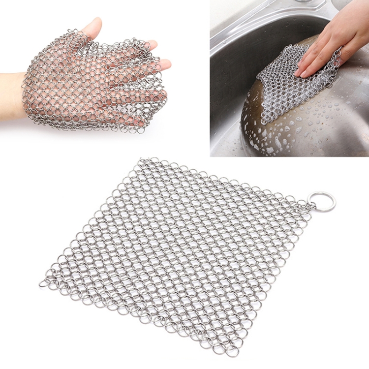 2pcs 4in Stainless Steel Scrubber Cast Iron Cleaner Kitchen Household Chain  Scrubber for Cast Iron Pans