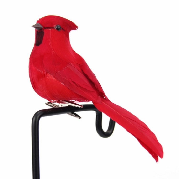 Vraie Plume Simulation Oiseau Decoration Horticole Oiseau Artisanat Mousse Oiseau Rouge
