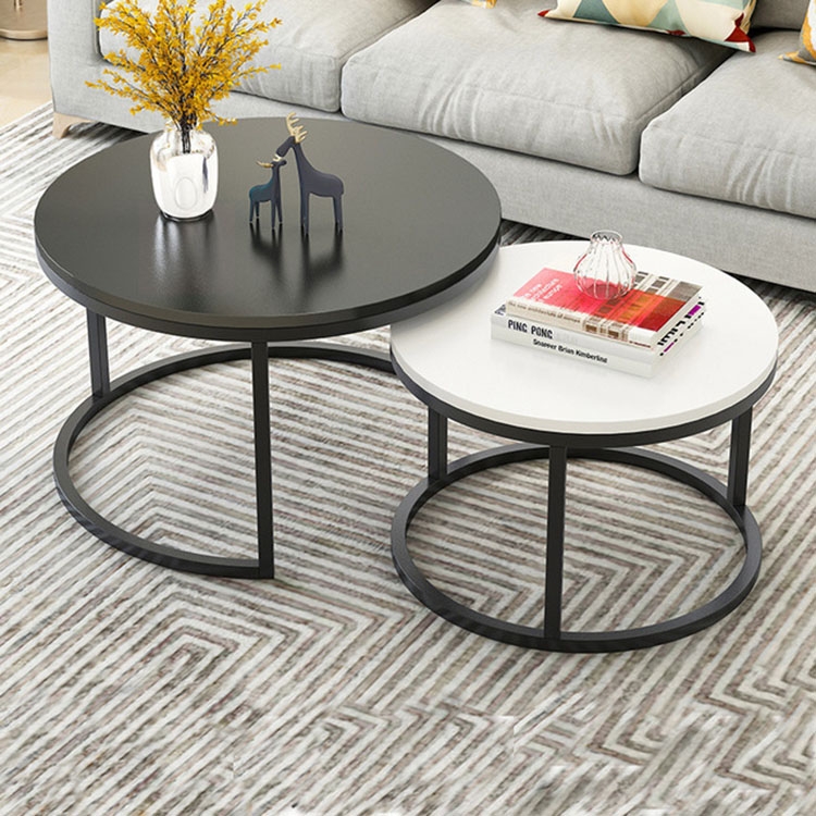 Zwei-in-Eins-Couchtisch Schmiedeeisentisch Einfache moderne Kombination  Kleiner runder Tisch (Schwarz + Weiß)